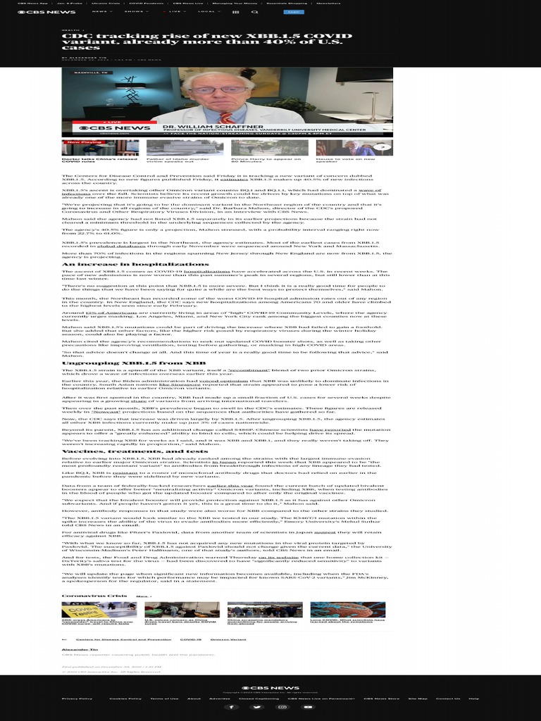 CDC Tracking Rise of New XBB.1.5 COVID Variant, Already More Than 40 PDF