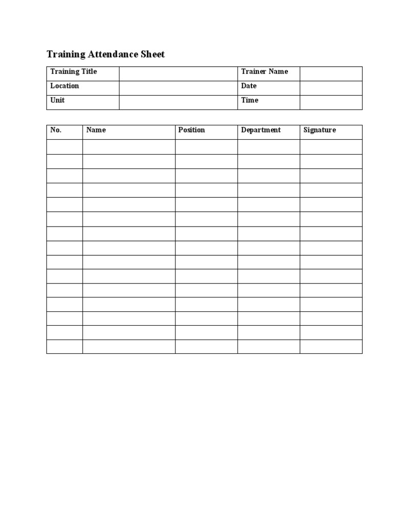 Training attendance sheet pdf