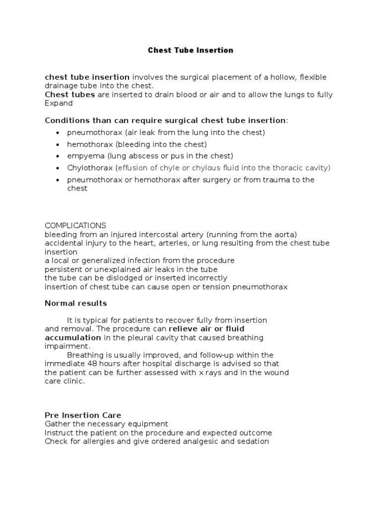 Chest Tube Procedure Guide | PDF