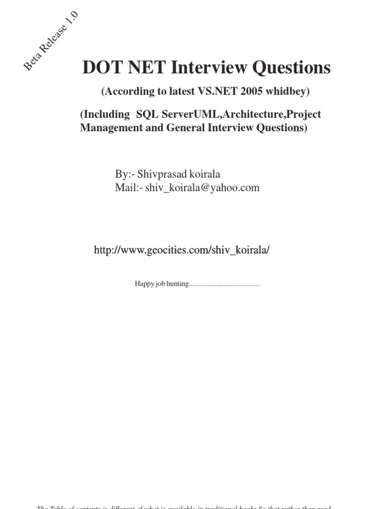 Dot Net Interview Questions: (Including SQL Serveruml, Architecture ...