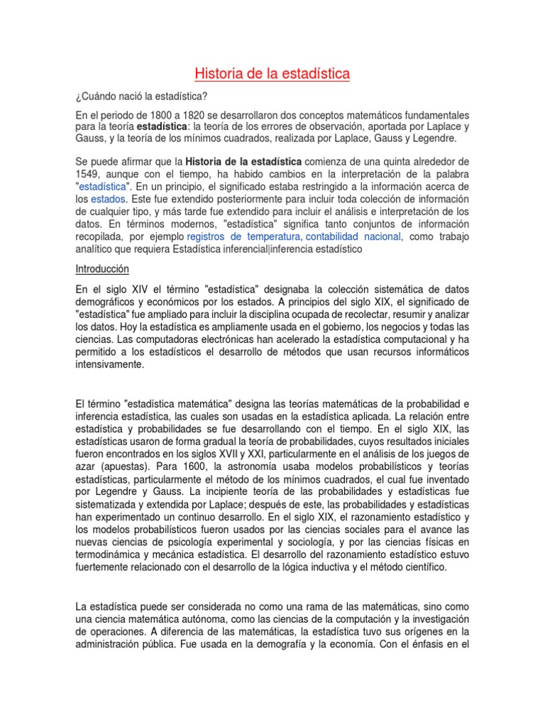 Historia De La Estad stica PDF Estad sticas Matem ticas