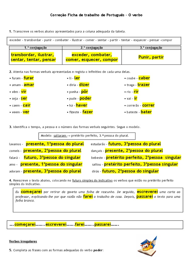 Correção Verbo - Ficha de Trabalho - Cópia | PDF | Relações sintáticas ...
