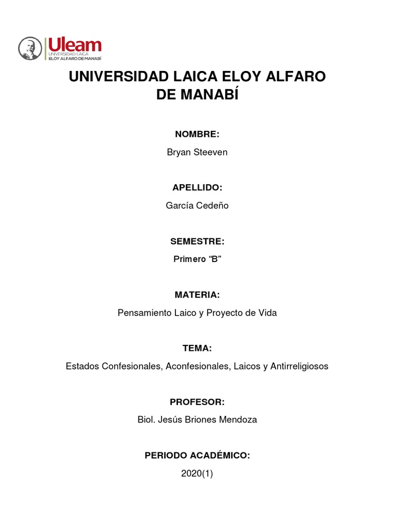 Estado Confesional, Aconfesional, Laico y Antirreligioso PDF Estado
