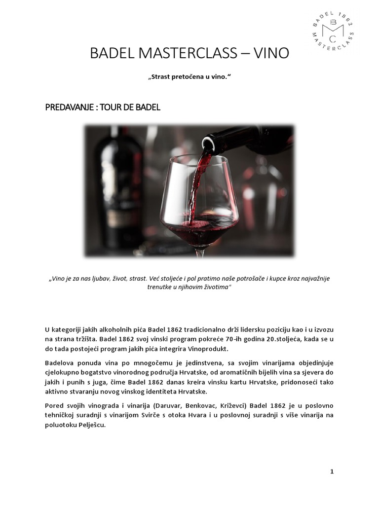 Badel Masterclass - Vino: Predavanje: Tour de Badel | PDF