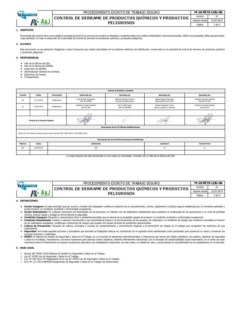 Control de Derrames Químicos: Procedimiento Seguro | PDF | Valores | Agua