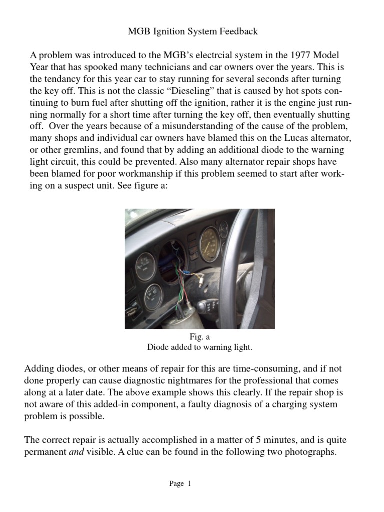 MGB Ignition Feedback PDF Relay Ignition System
