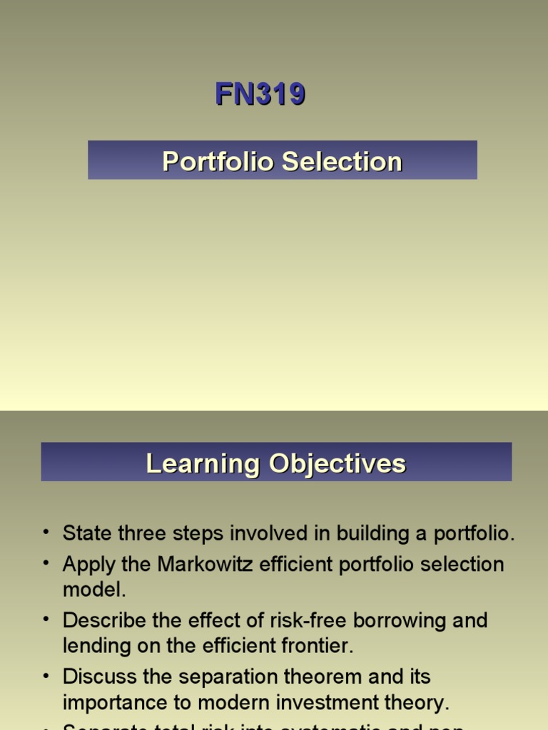 Portfolio Selection Pdf Modern Portfolio Theory Financial Risk