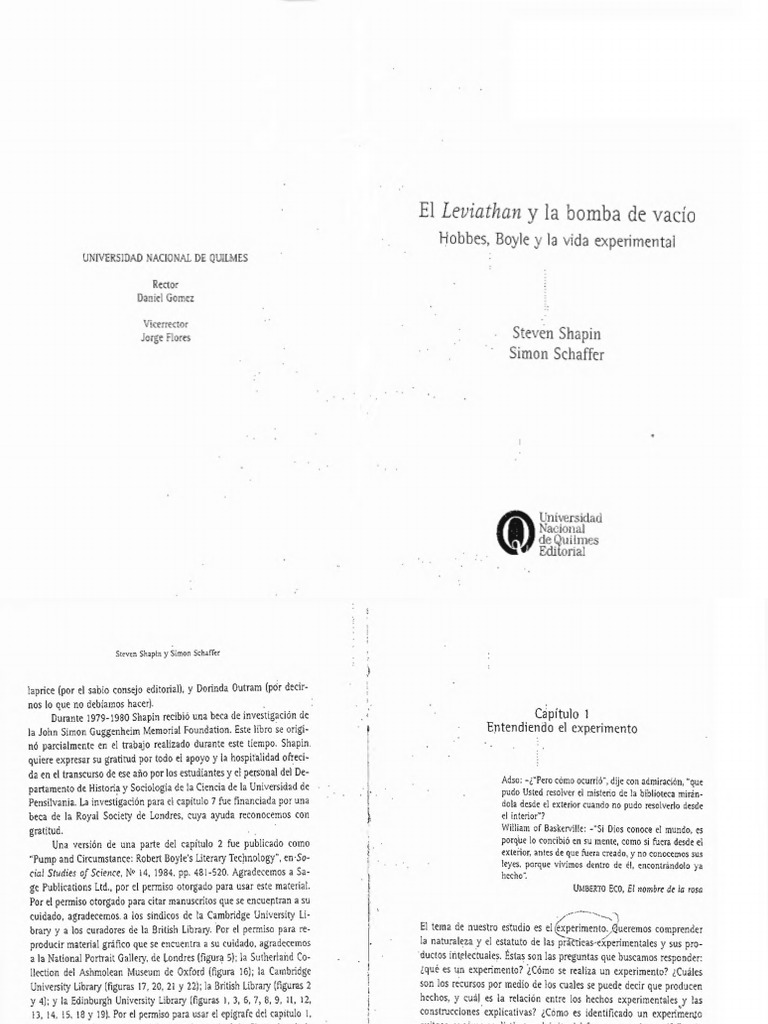 1 - SHAPIN, Steven; SCHAFFER, Simon. El Leviathan y La Bomba de Vacío ...