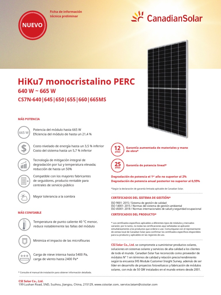 Es Canadian Solar-Datasheet-HiKu7 CS7N-MS v1.4 | PDF | Naturaleza ...