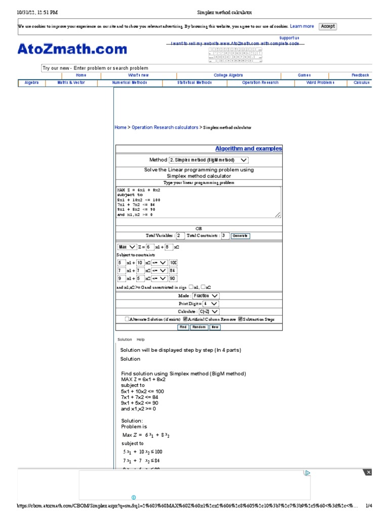 Simplex Method Calculator CJ ZJ | PDF | Linear Programming | Algorithms ...