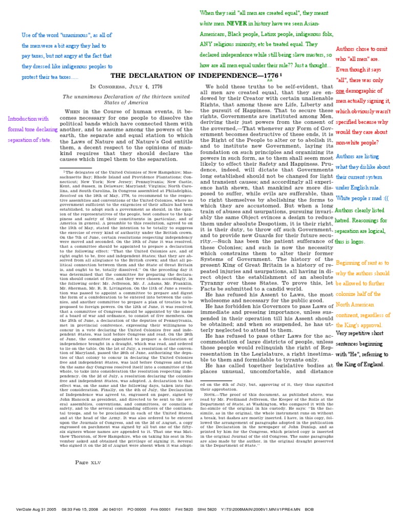 the declaration of independence text analysis