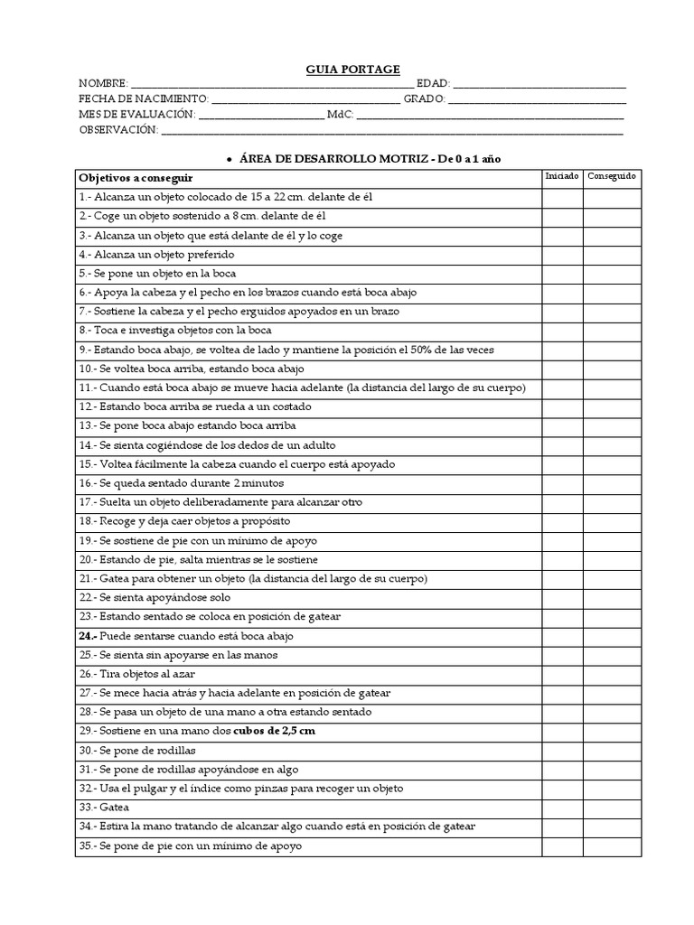 Fichas de la Guía Portage Completa | PDF | Juguetes