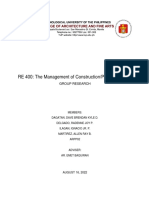 RE 400 The Management of ConstructionProject Delivery