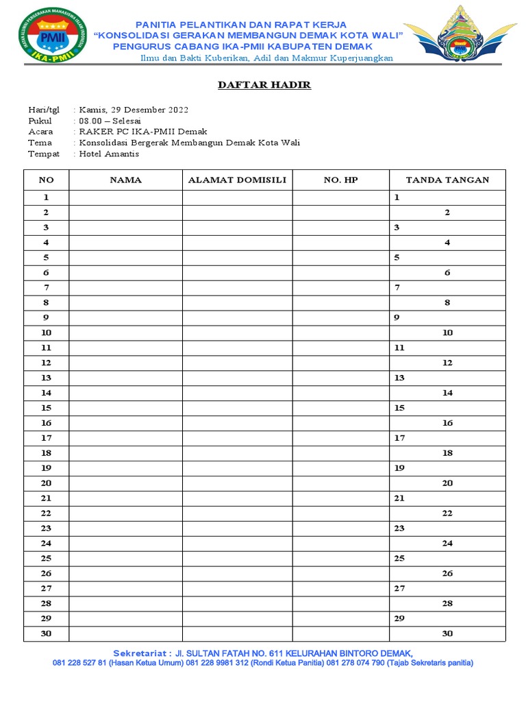Daftar Hadir Raker PC Ika-Pmii Demak | PDF