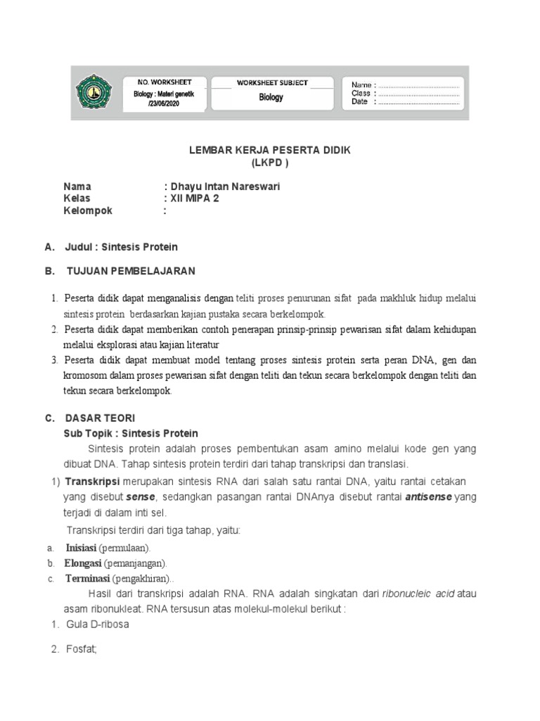 Latihan Sintesis Protein Kelas XII | PDF