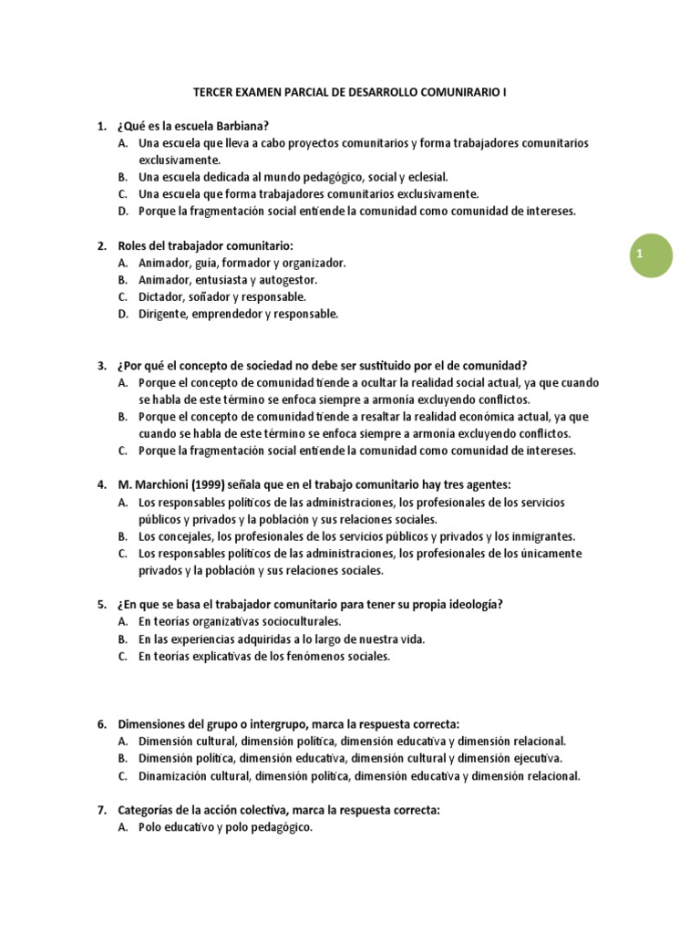 Tercer Examen de Desarrollo Comunitario | PDF | Trabajo Social | Pedagogía