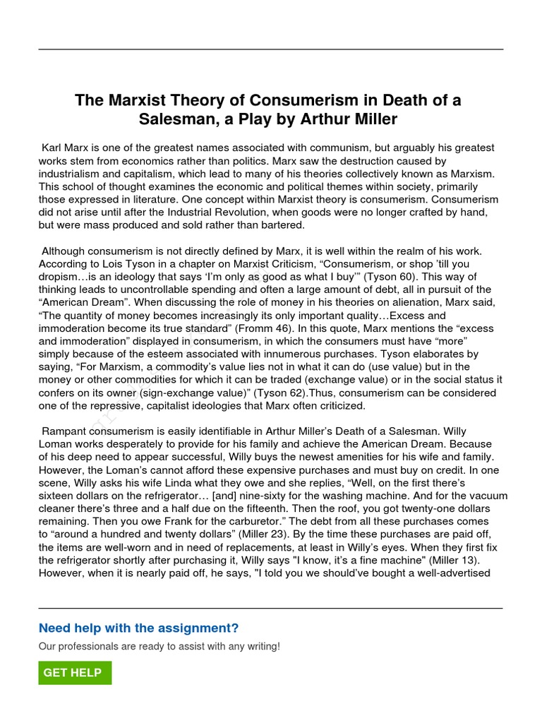 The marxist theory of consumerism in death of a salesman a play by