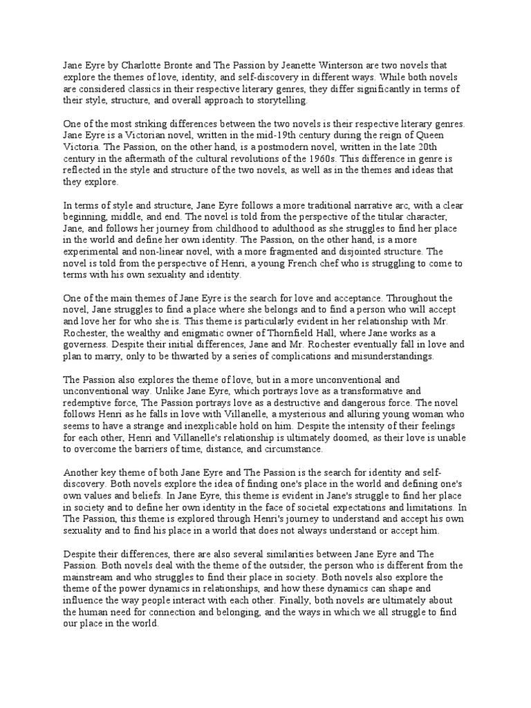 A Comparative Analysis of Jane Eyre and The Passion Exploring