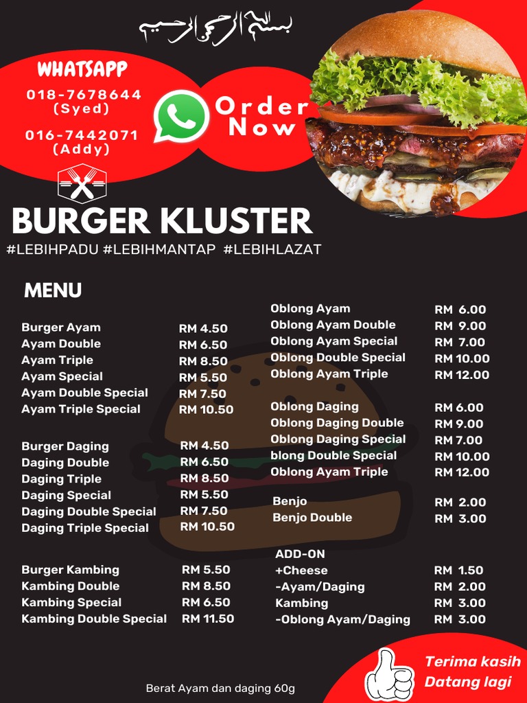 Burger Kluster Menu and Prices | PDF