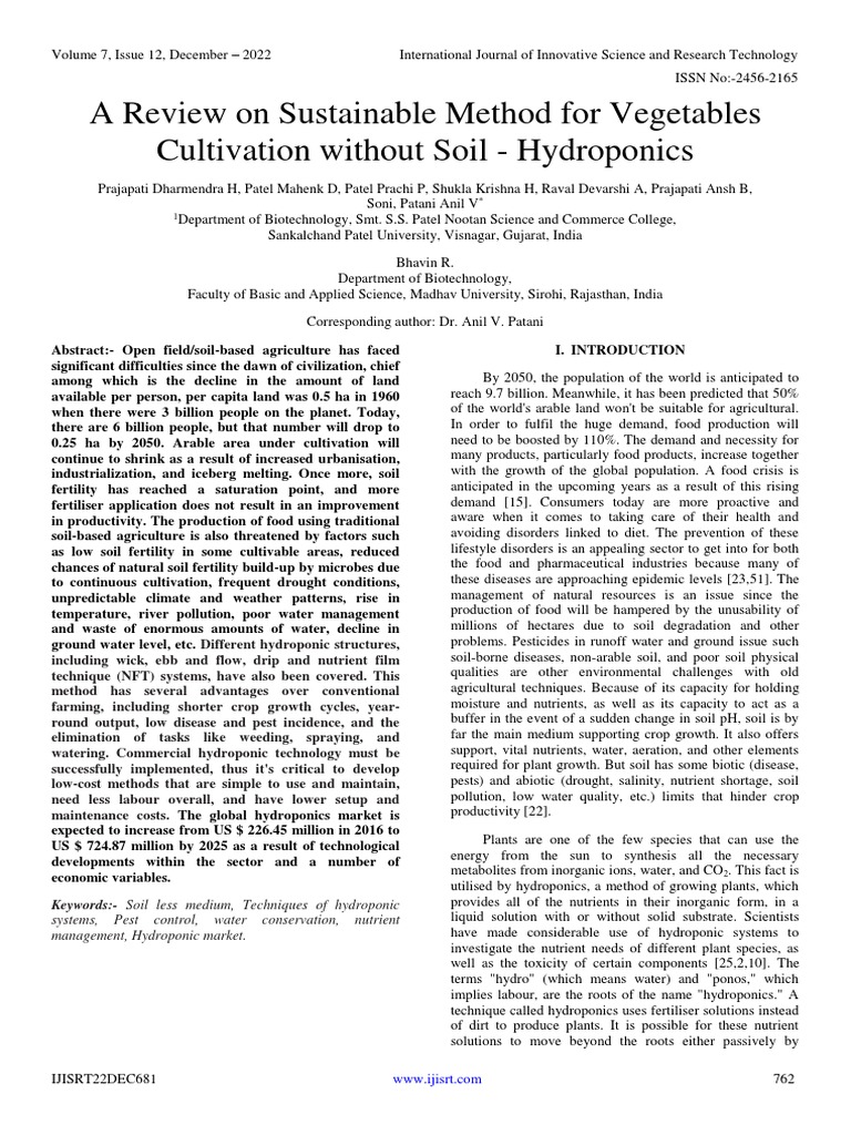 Hydroponics: Soil-less Vegetable Cultivation | PDF | Hydroponics | Soil