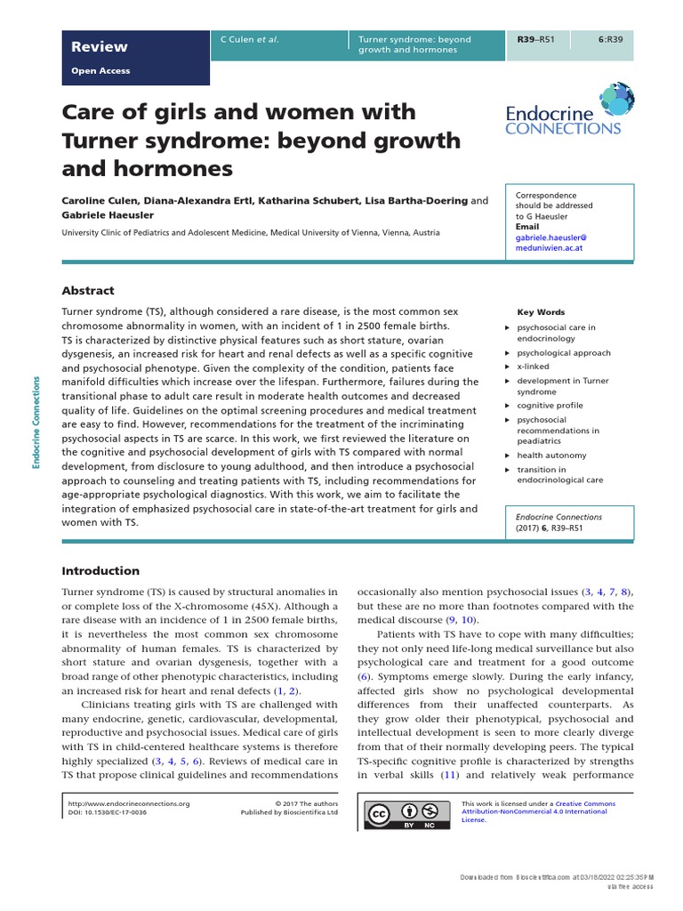 Care of Girls and Women With Turner Syndrome Beyond Growth and Hormones