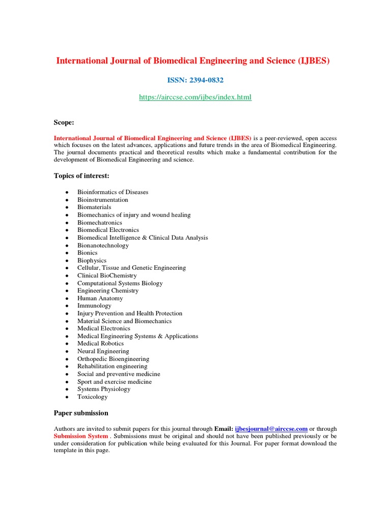 International Journal of Biomedical Engineering and Science (IJBES) PDF