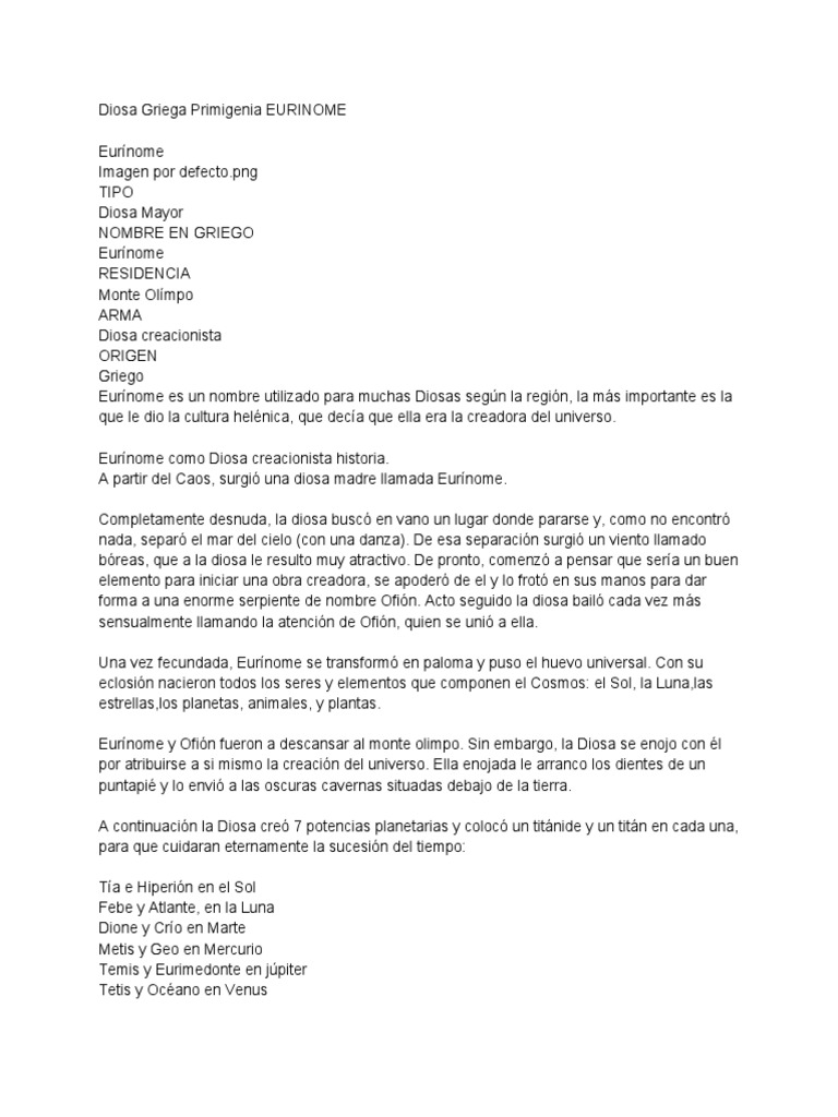 Diosa Griega Primordial EURINOME | PDF | Mitología griega | Mitología