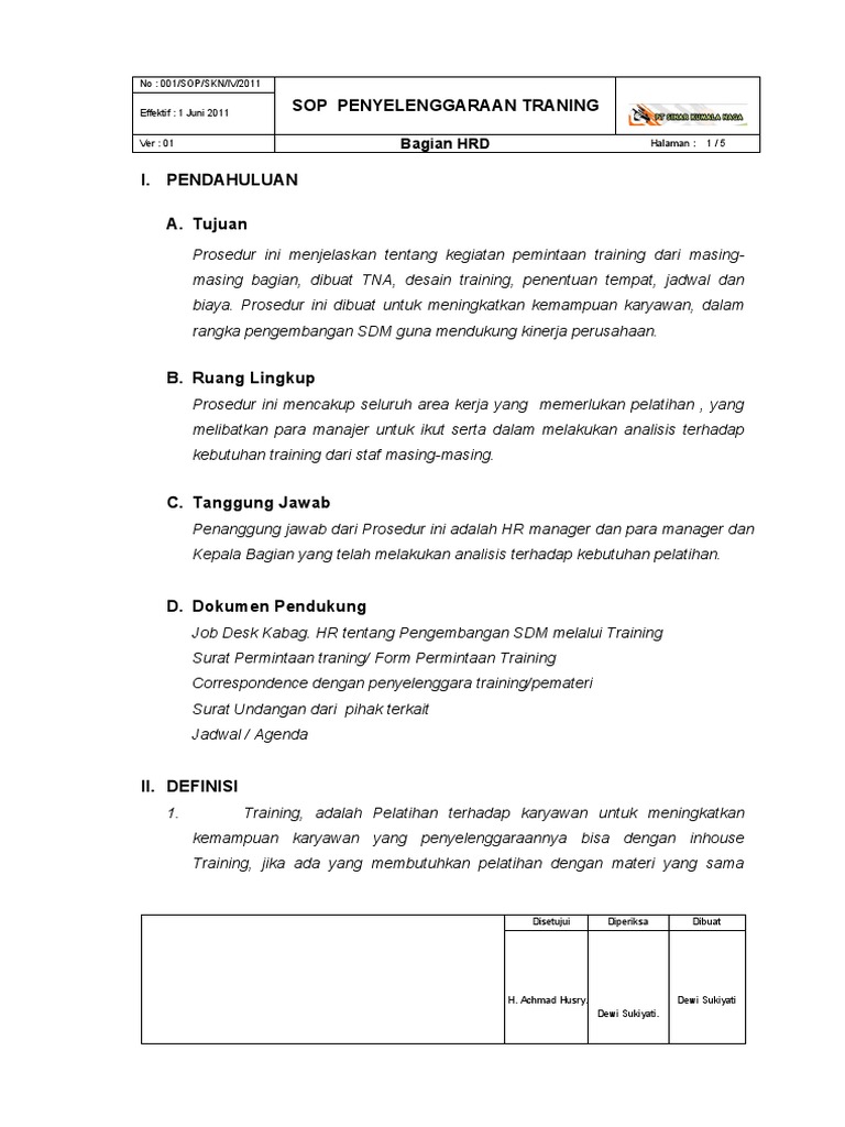SOP Penyelenggaraan Training Karyawan | PDF | Karier & Perkembangan