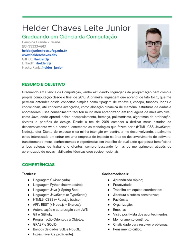Currículo de Desenvolvedor Júnior | PDF | Linguagem de programação ...