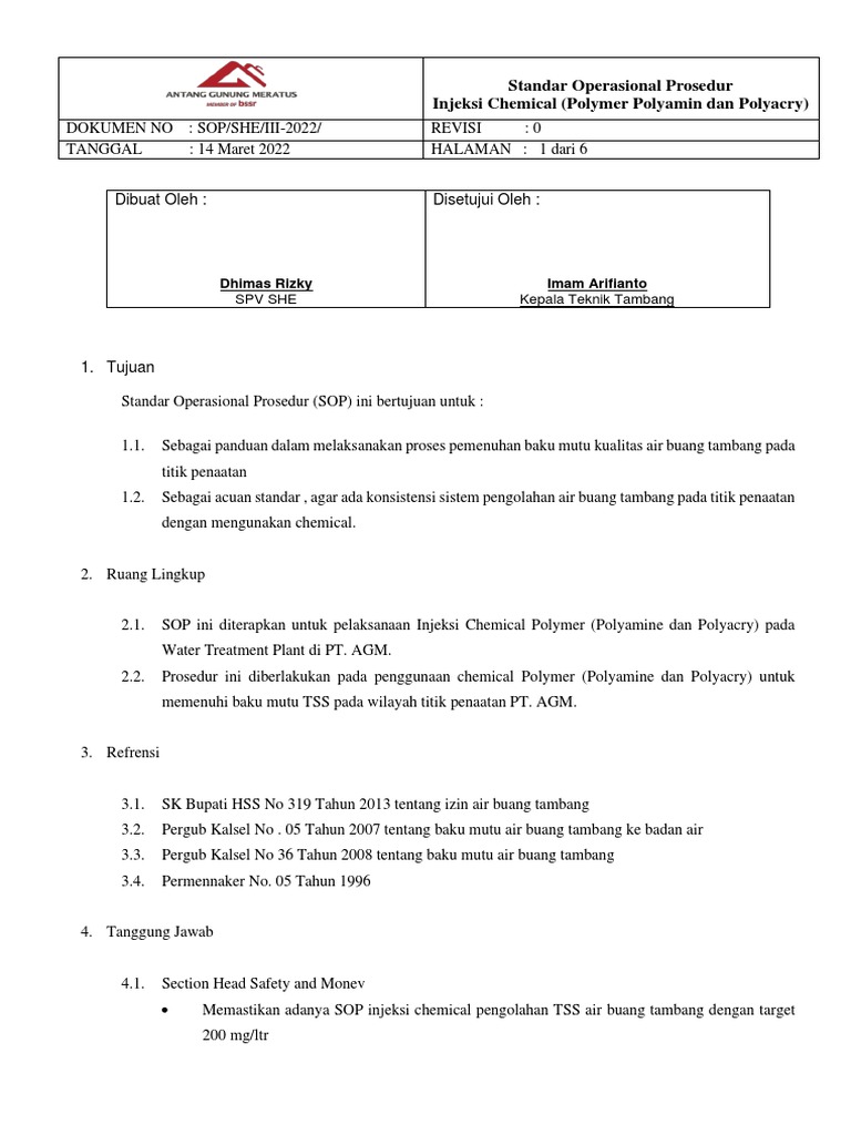 SOP Injeksi Chemical WNC | PDF