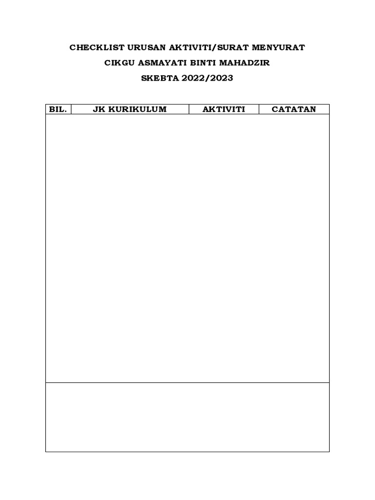 Checklist Aktiviti | PDF