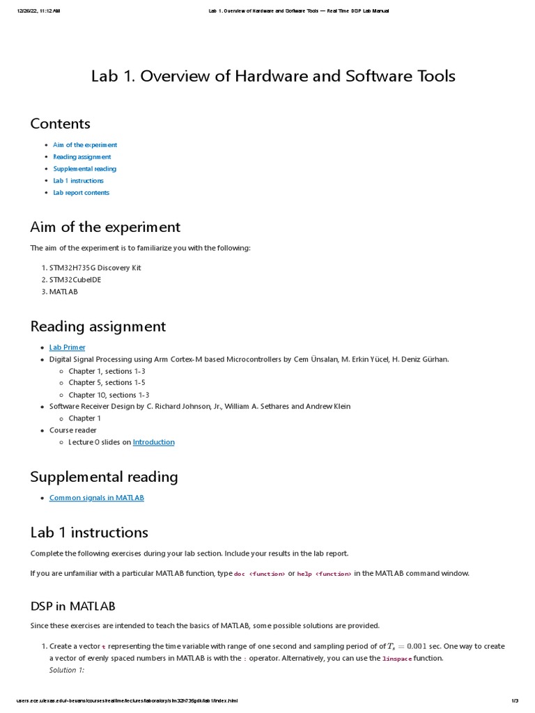 Lab 1. Overview of Hardware and Software Tools Real Time DSP Lab