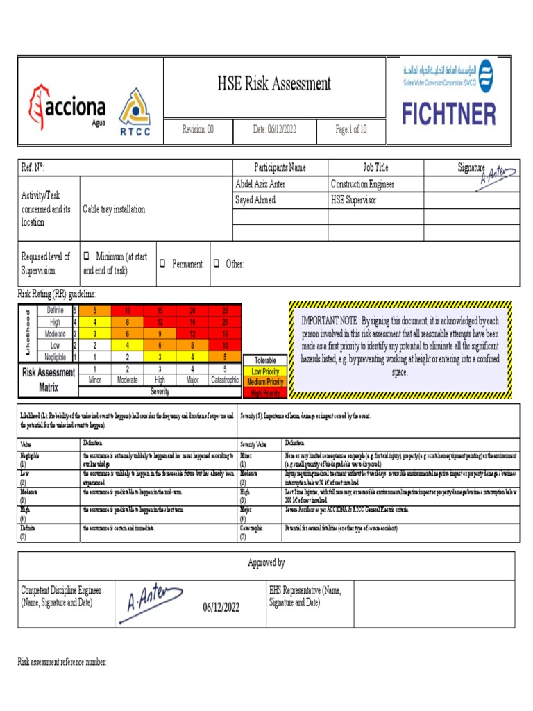 Cable Tray Installation Risk Assessment | PDF | Forklift | Electrical ...