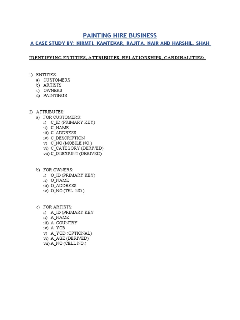 Painting Hire Business Case Study PDF Data Computer Data
