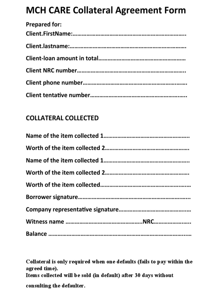MCH Care Collateral Agreement Form | PDF