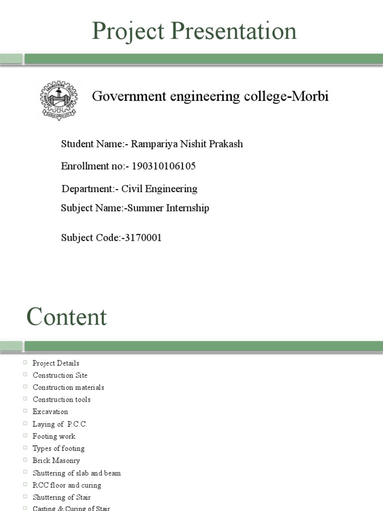 Summer Internship Ppt 2 Pdf Concrete Foundation Engineering