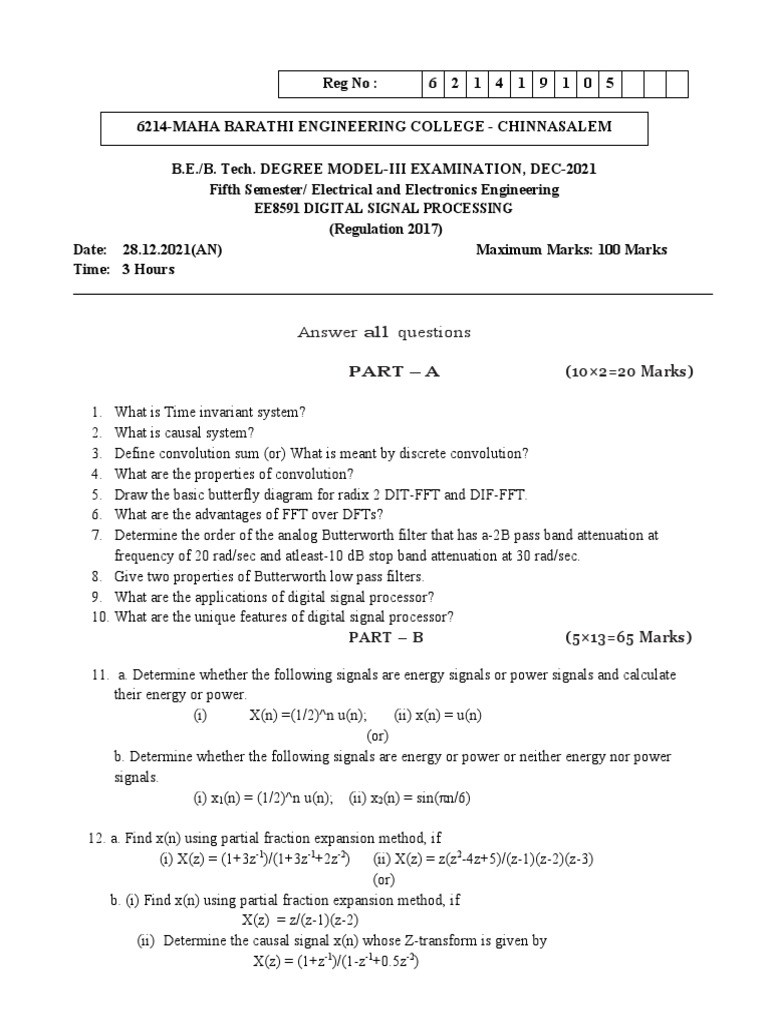 DSP (Ee8591) Model 2 PDF Digital Signal Processing Low Pass Filter