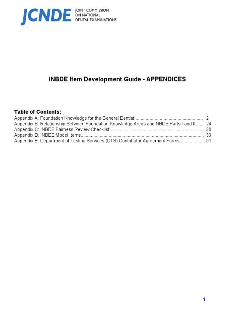 INBDE Item Development Guide Appendices AE Download Free PDF