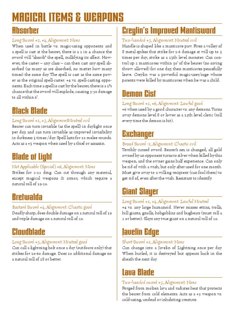 D&amp;D - Magic Swords | PDF | Sword | Fantasy