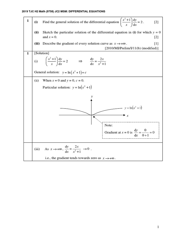 2019 H2 JC2 MSM Differential Equations (Solutions) | PDF | Ordinary ...