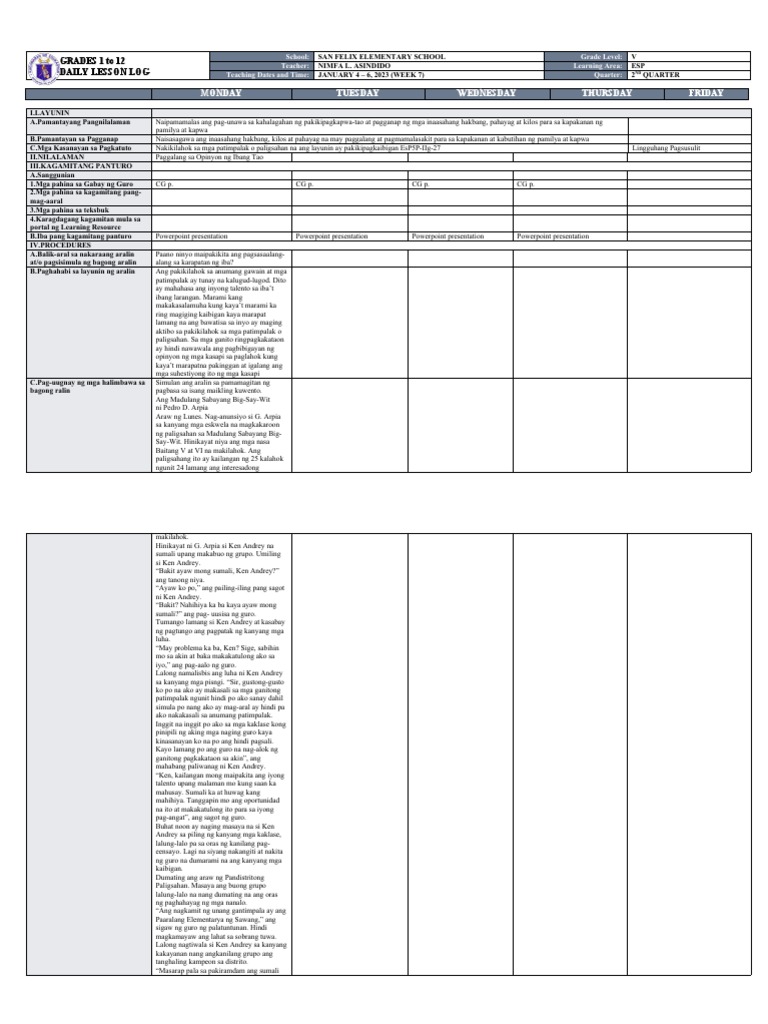 DLL - Esp 5 - Q2 - W7 | PDF