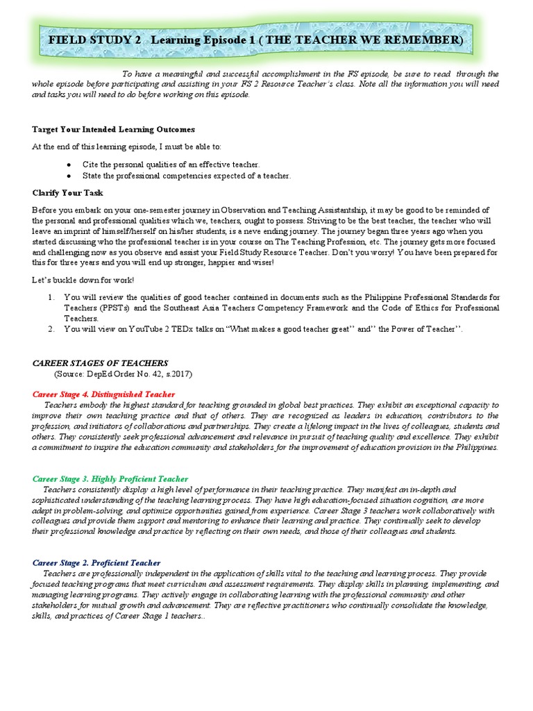 Fs 2 Ep 1 Pdf Teachers Teaching Method