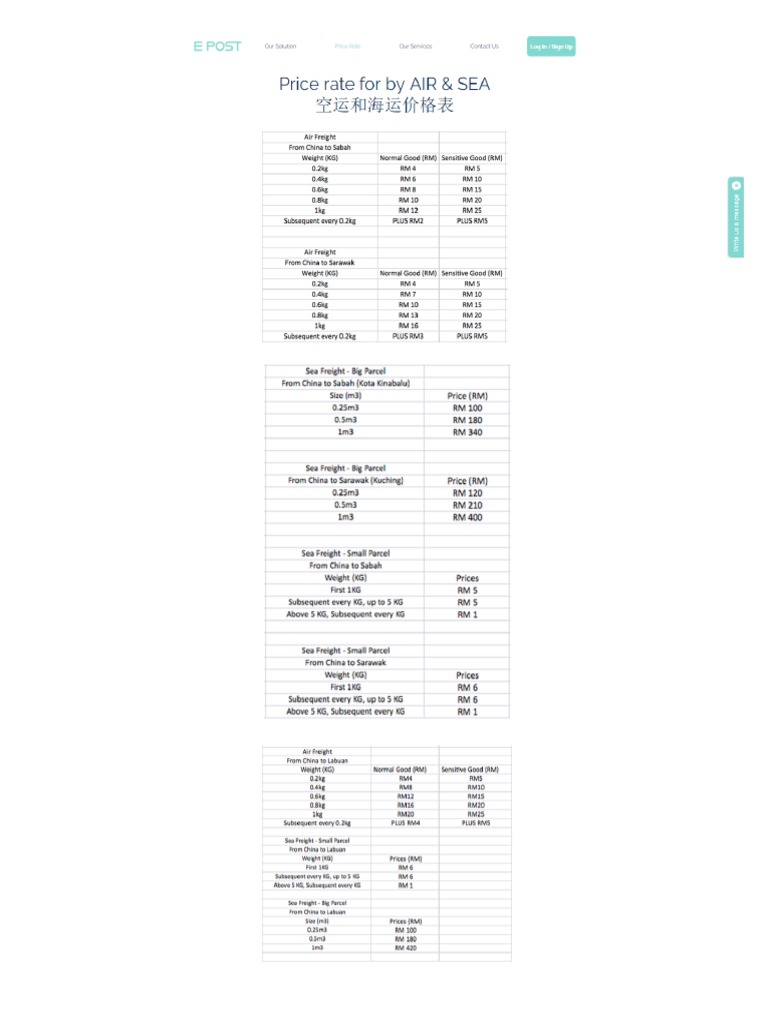 EPost Malaysia - Price Rate | PDF