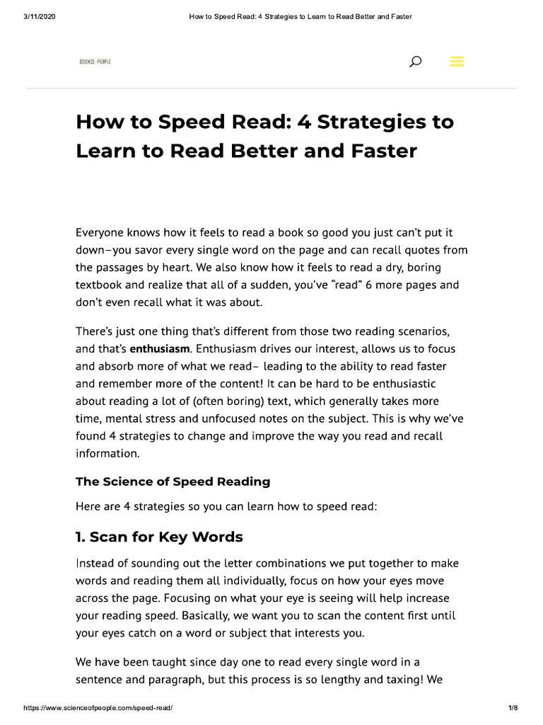 How To Speed Read - 4 Strategies To Learn To Read Better and Faster | PDF