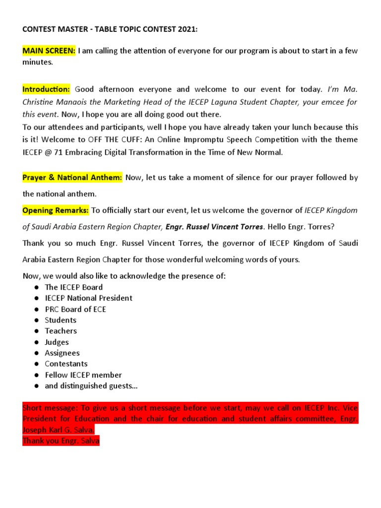 Impromptu Script | PDF | Human Communication | Communication