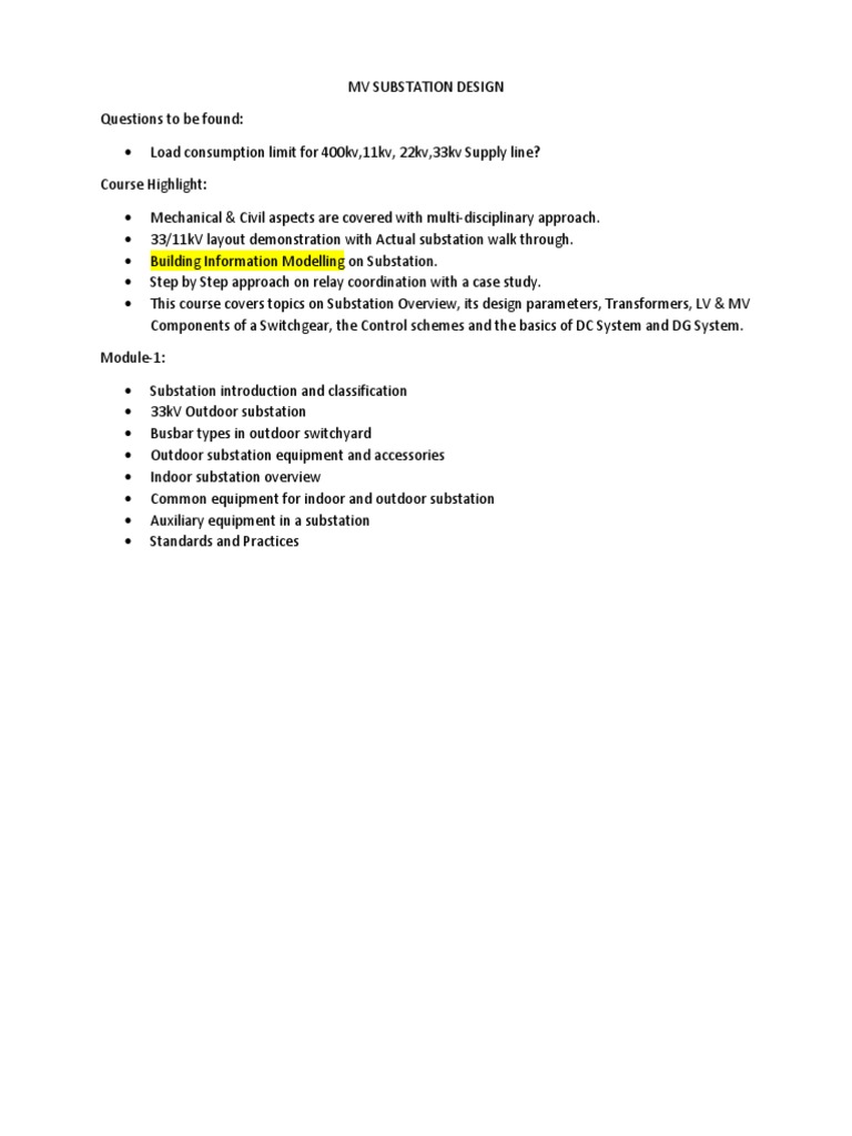 MV Substation Design | PDF | Electrical Substation | Electric Power ...