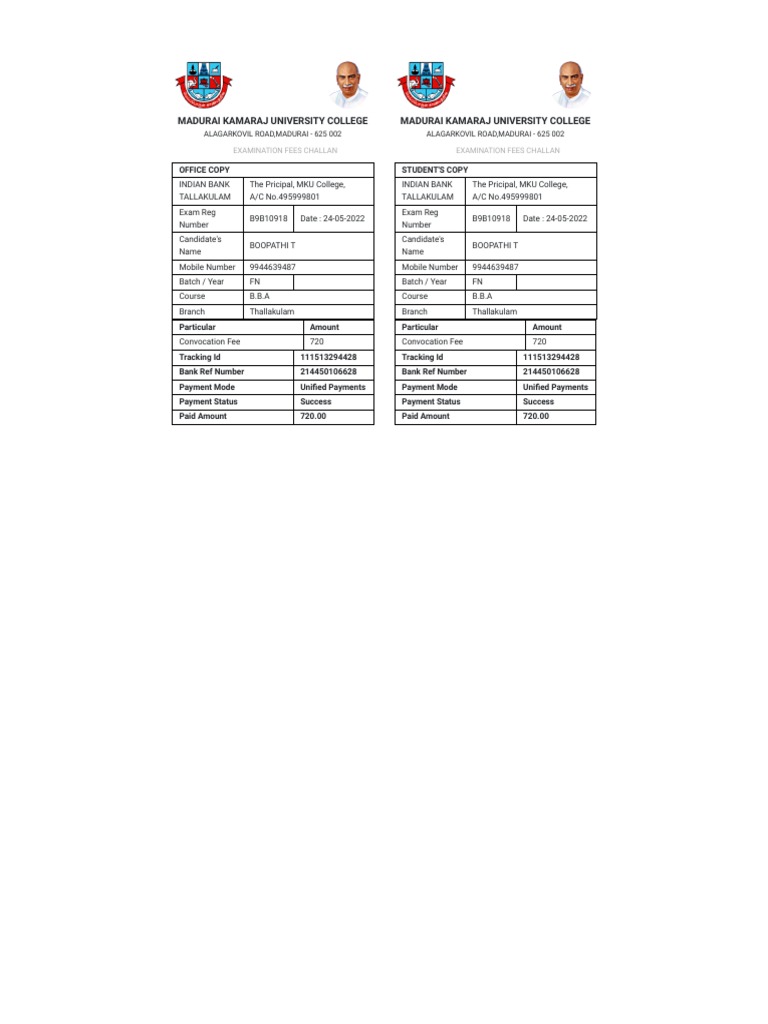 Convocation Fees Receipt PDF