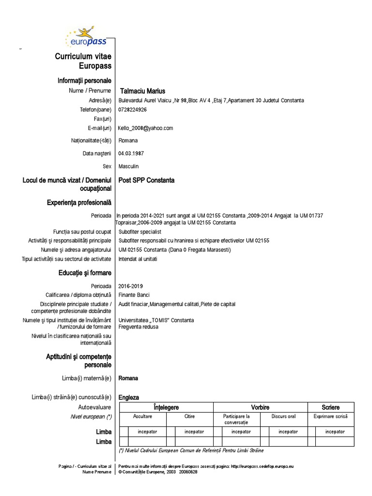 CV in Format European-1 | PDF