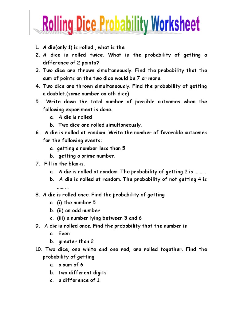 Dice Probability PDF Probability Dice