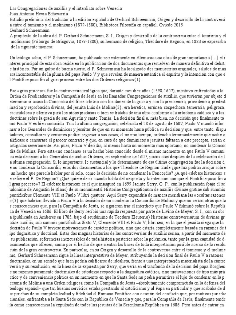 Las Congregaciones de Auxiliis y El Interdicto Sobre Venecia PDF